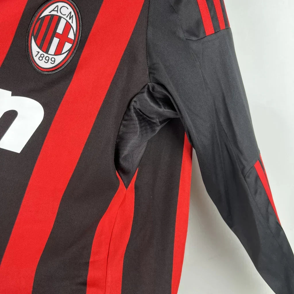 Camisa Retrô Milan I Home 2008/09 Manga Longa Vermelho e Preto