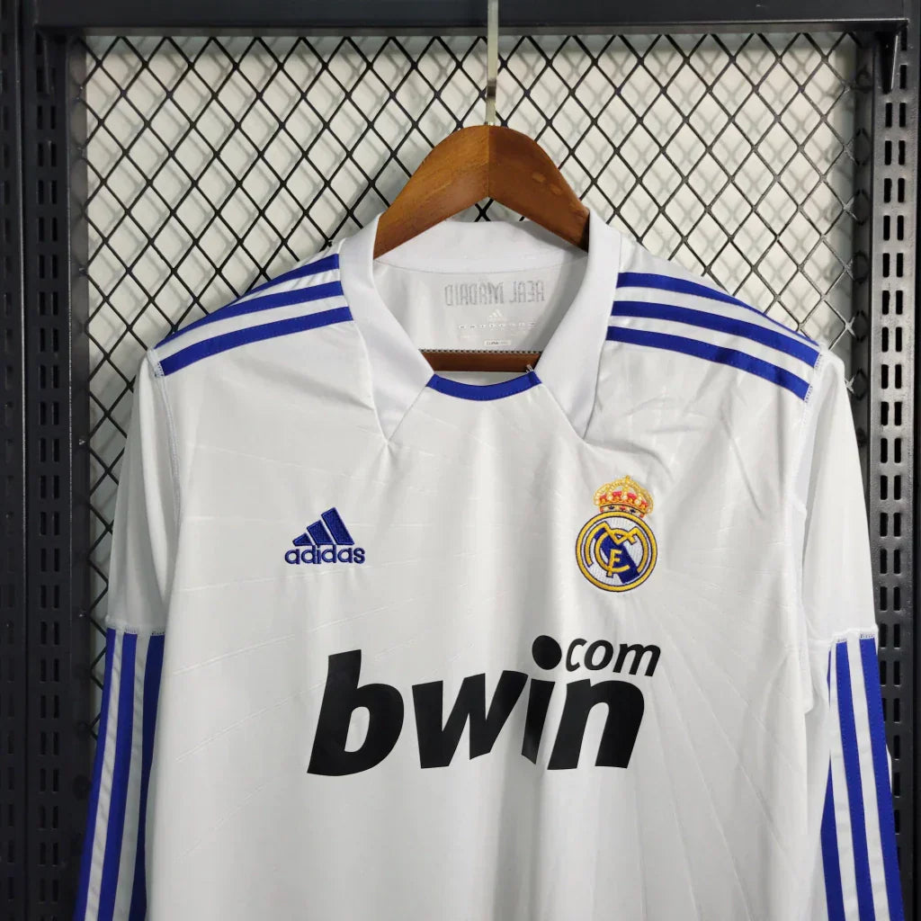 Camisa Retrô Real Madrid I Home 2010/11 Manga Longa Masculina - Branco
