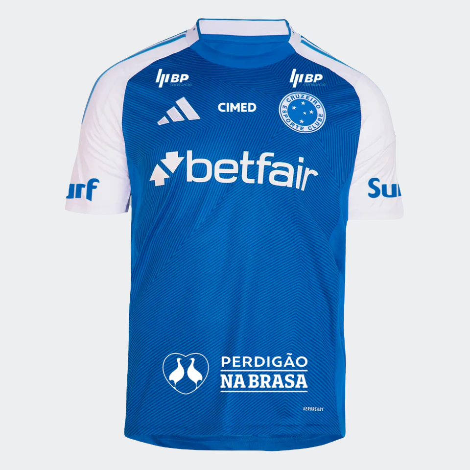 Camisa Torcedor Masculina Cruzeiro I 2025/2026 Com Patrocínios
