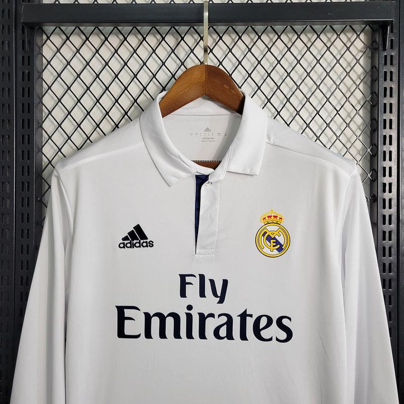 Camisa Retrô Real Madrid Manga Longa 2016/17 Masculino Branco
