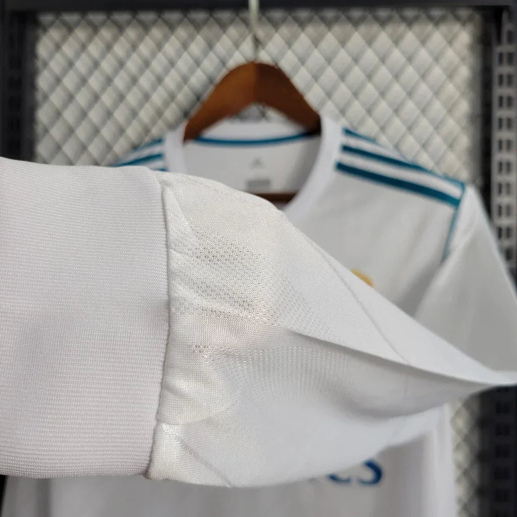 Camisa Retrô Real Madrid I Home 2017/18 Manga Longa Masculino Branco