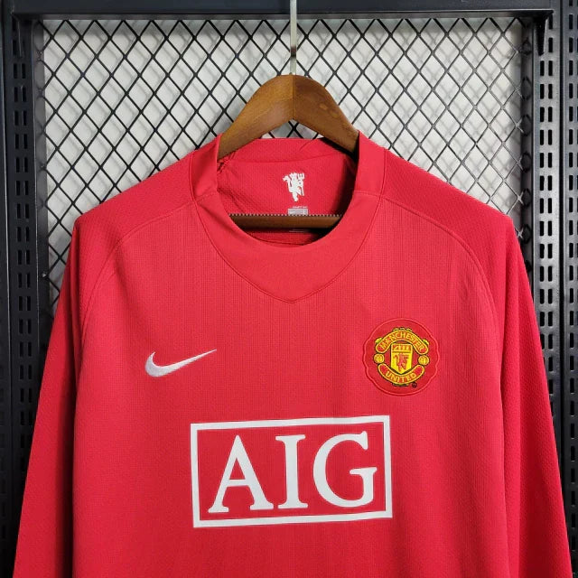 Camisa Retrô Manchester United Manga Longa 2007/08 Masculino Vermelho