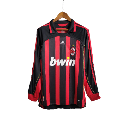 Camisa Retrô Milan I Home 2006/07 Masculino Manga Longa Vermelho e Preto