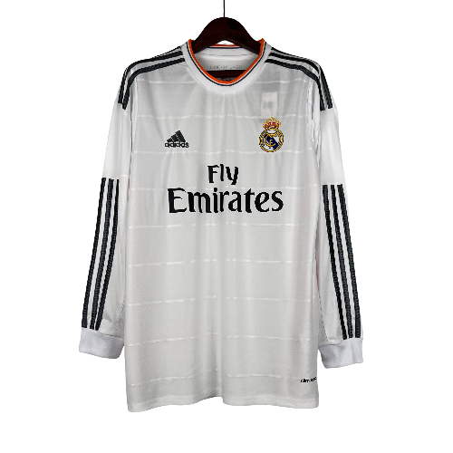 Camisa Retrô Real Madrid Manga Longa I Home 2013/14 Masculino Branco