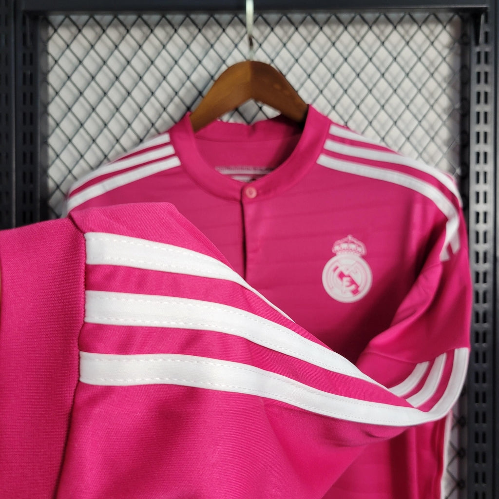 Camisa Retrô Real Madrid Manga Longa III Third 2014/15 Masculino Rosa