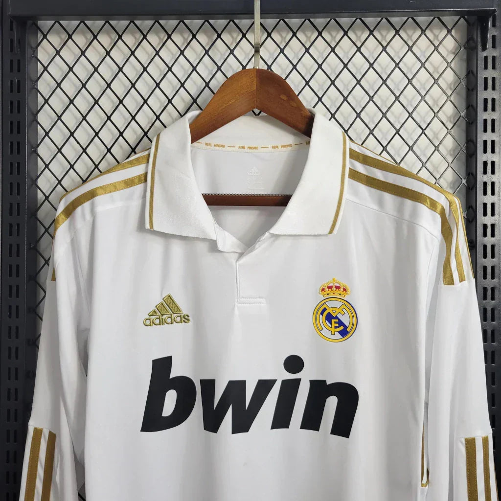 Camisa Retrô Real Madrid Manga Longa I Home 2011/12 Masculino Branco