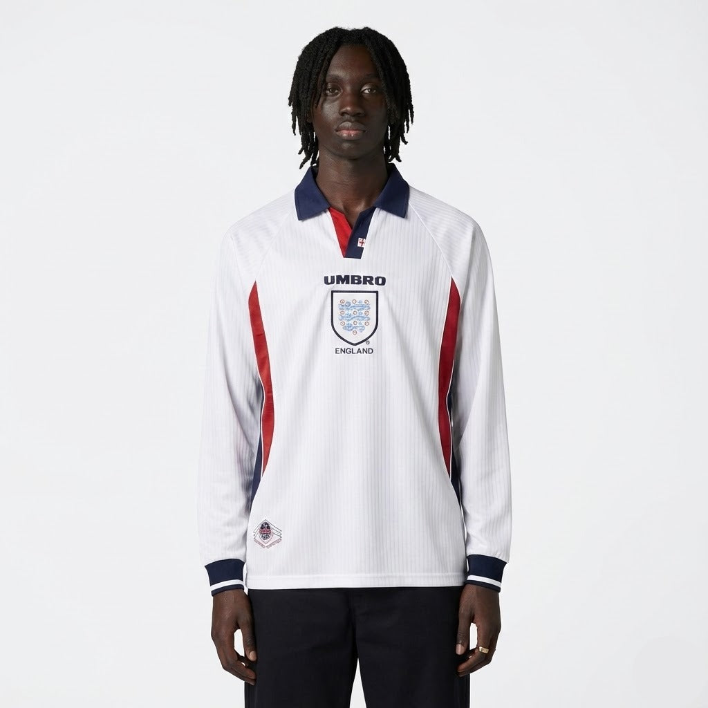 Camisa Manga Longa Retrô Torcedor Masculina Inglaterra I 1998