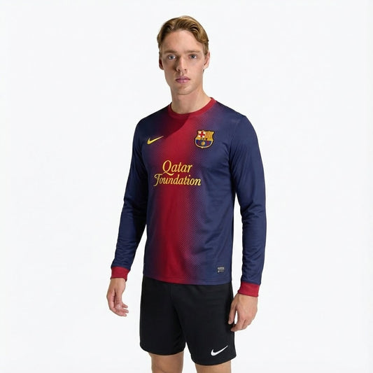 Camisa Manga Longa Retrô Torcedor Masculina Barcelona I 2012