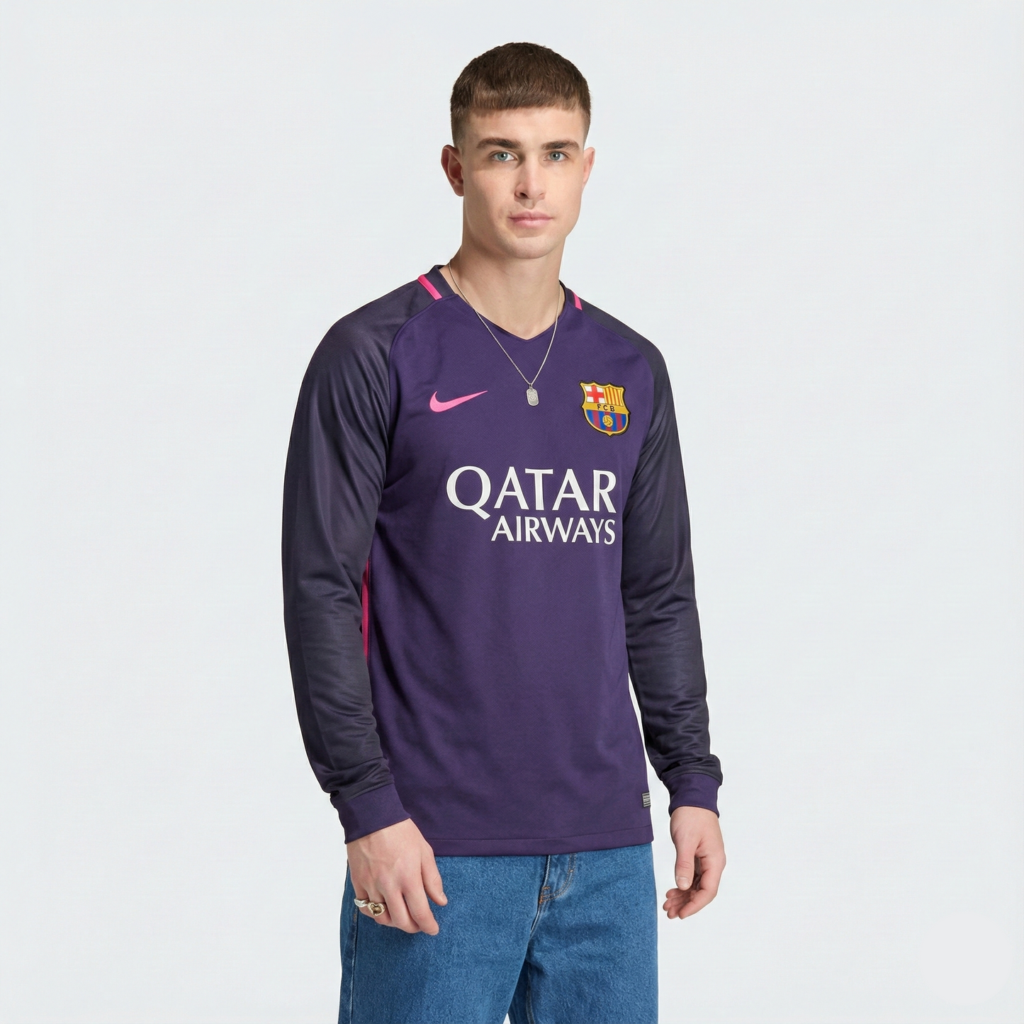 Camisa Manga Longa Retrô Torcedor Masculina Barcelona I 2016