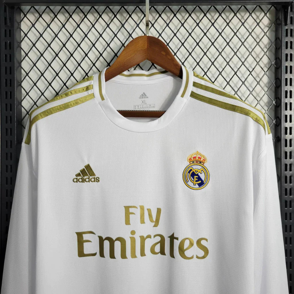 Camisa Real Madrid I Home 2019/20 Retrô Manga Longa Masculina - Branco