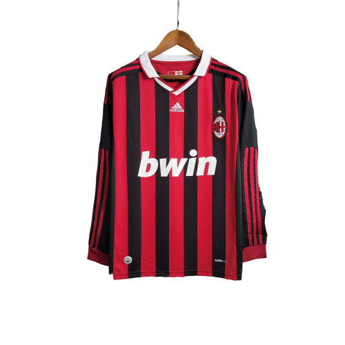 Camisa Retrô Milan I 2009/10 Manga Longa Vermelho e Preto