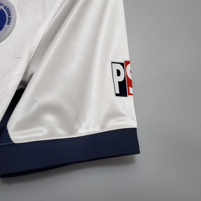 Camisa Paris Saint Germain PSG Retrô Away 98/99 - Retro Masculina - Branco, Azul e Vermelho
