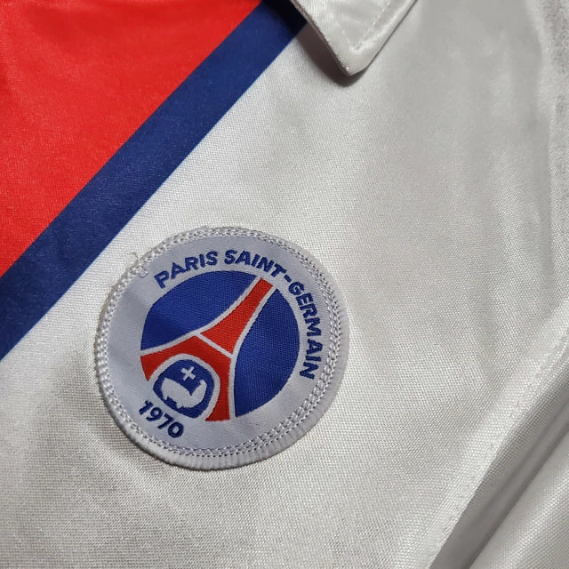 Camisa Paris Saint Germain PSG Retrô Away 98/99 - Retro Masculina - Branco, Azul e Vermelho