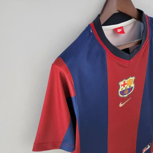 Camisa Retrô Barcelona Home 1998/99 Masculino - Azul e Grená