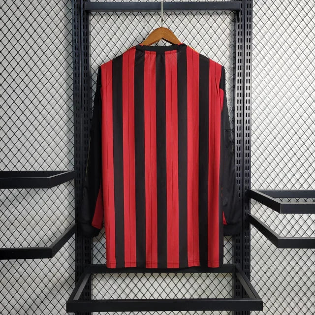Camisa Retrô Milan I 2013/14 Manga Longa Vermelho e Preto