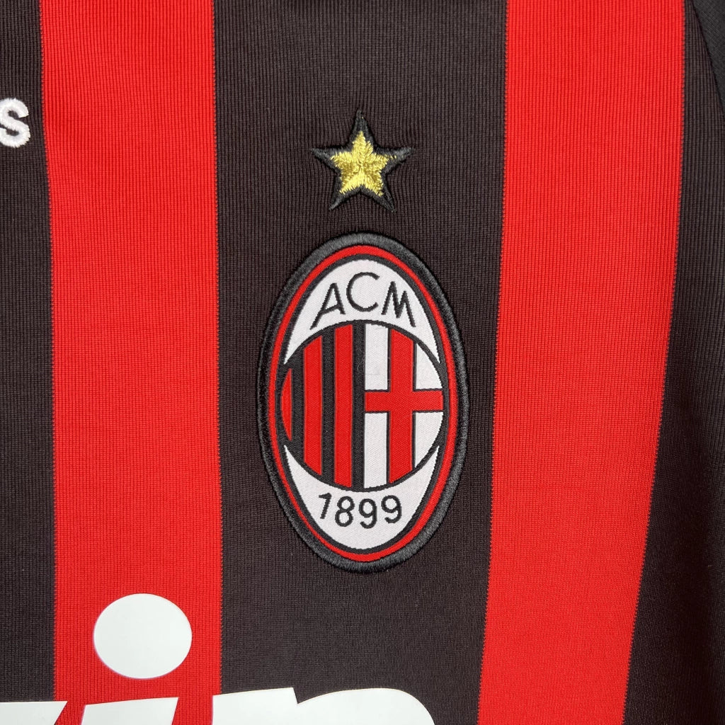 Camisa Retrô Milan I Home 2008/09 Manga Longa Vermelho e Preto