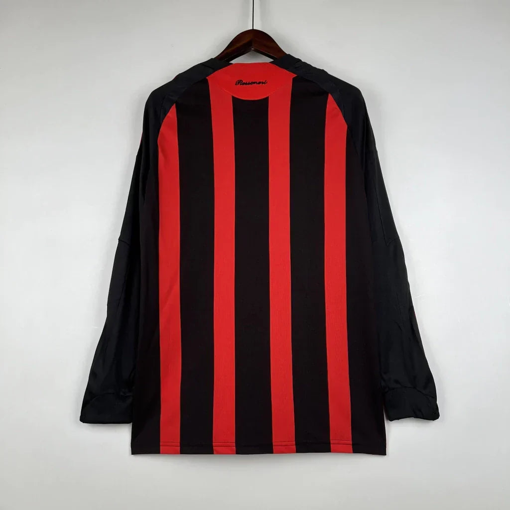 Camisa Retrô Milan I Home 2008/09 Manga Longa Vermelho e Preto