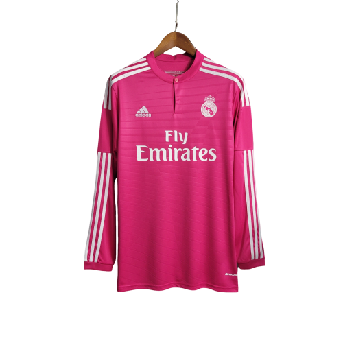 Camisa Retrô Real Madrid Manga Longa III Third 2014/15 Masculino Rosa