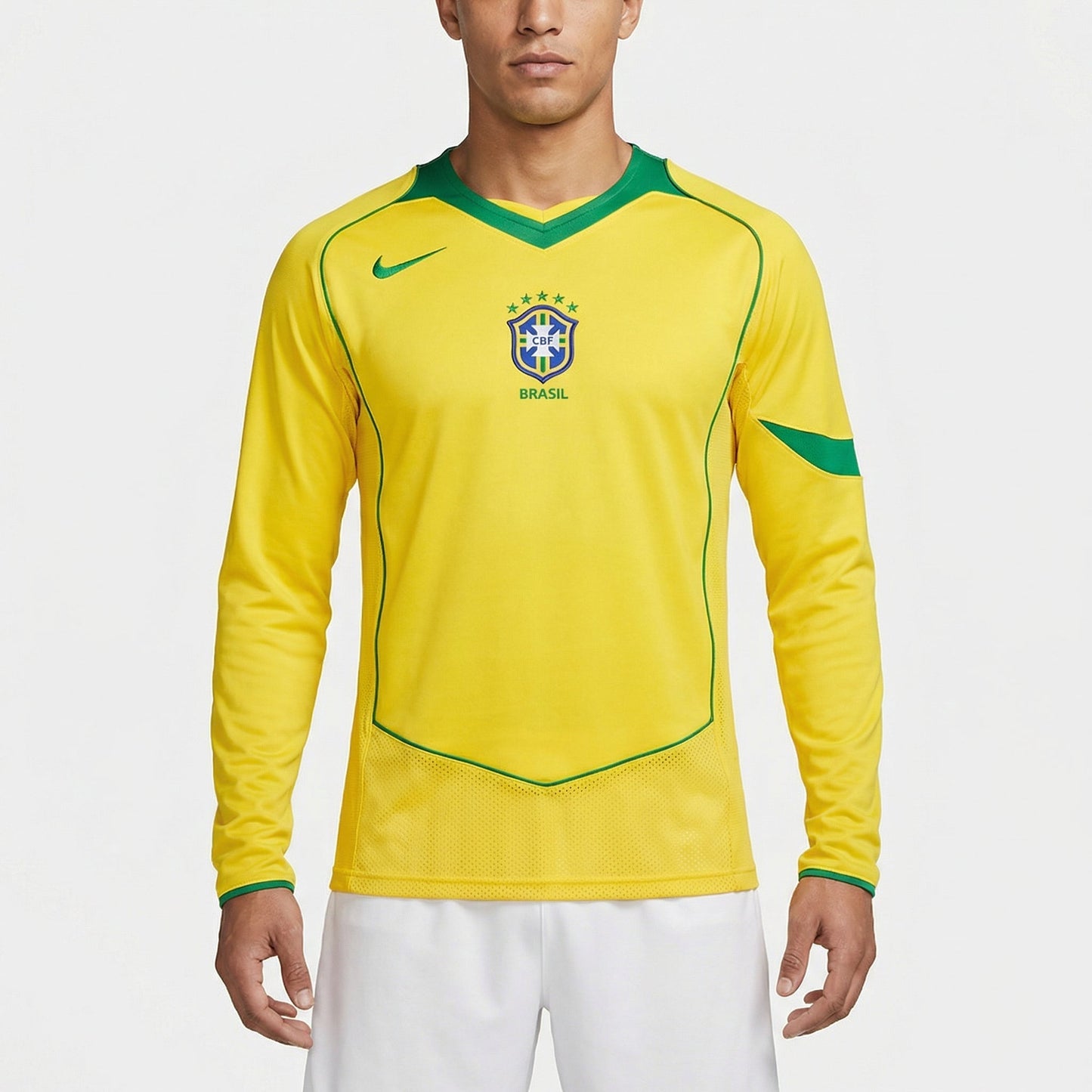 Camisa Manga Longa Retrô Torcedor Masculina Brasil I 2004
