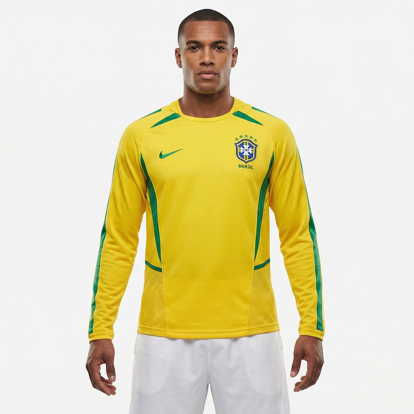 Camisa Manga Longa Retrô Torcedor Masculina Brasil I 2002