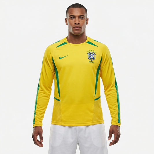 Camisa Manga Longa Retrô Torcedor Masculina Brasil I 2002