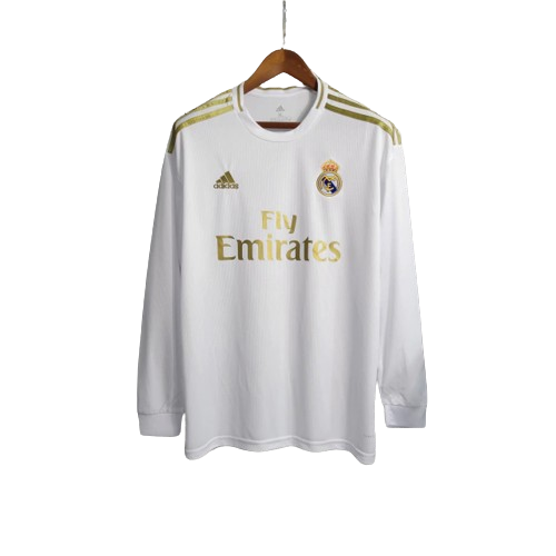 Camisa Real Madrid I Home 2019/20 Retrô Manga Longa Masculina - Branco