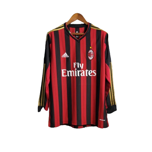 Camisa Retrô Milan I 2013/14 Manga Longa Vermelho e Preto
