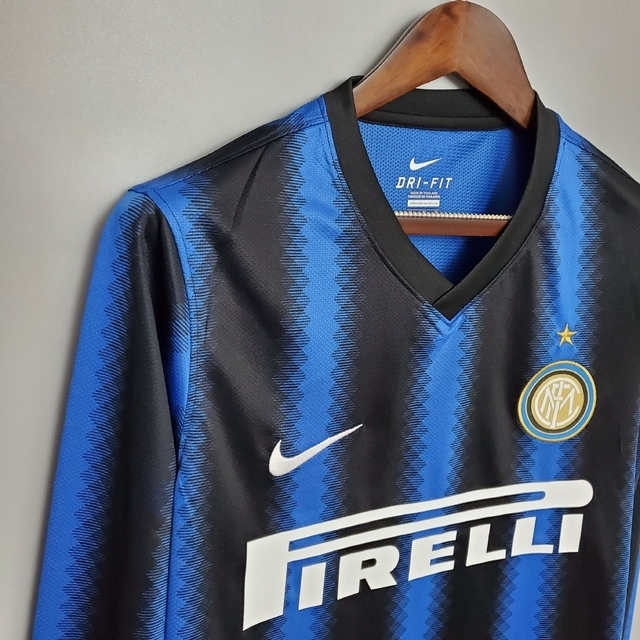 Camisa Inter de Milão Retrô 2010 Manga Longa Azul e Preta