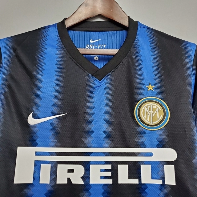 Camisa Inter de Milão Retrô 2010 Manga Longa Azul e Preta