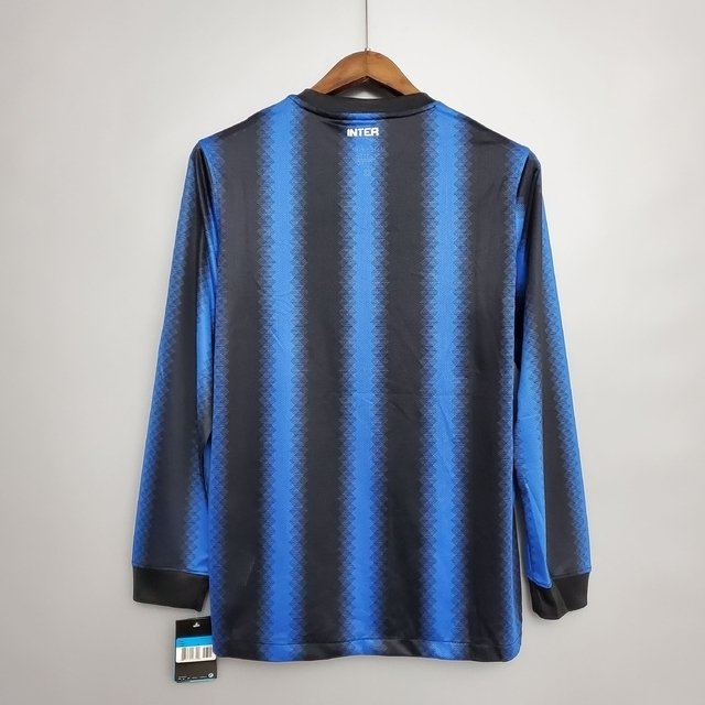Camisa Inter de Milão Retrô 2010 Manga Longa Azul e Preta